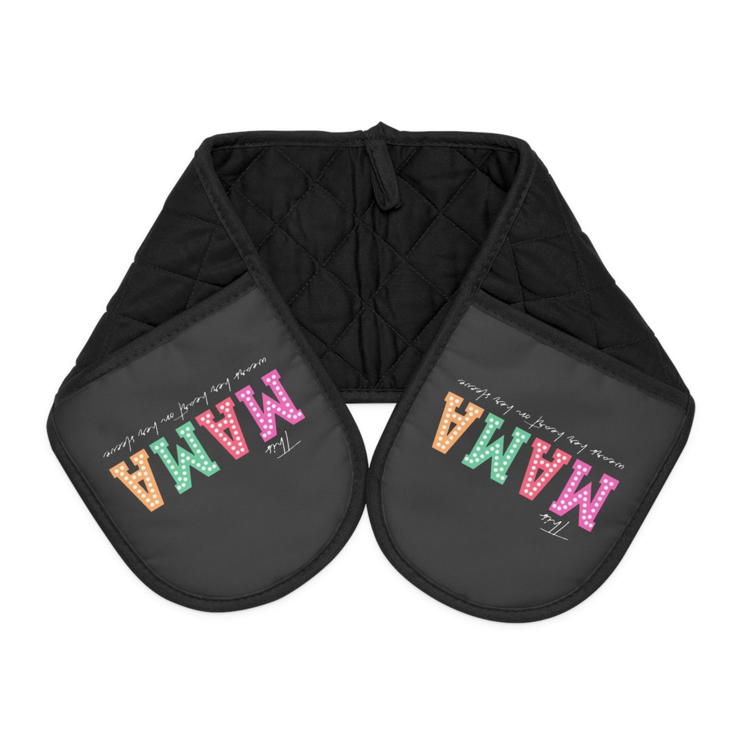 Colorful 'This MAMA Wears Her Heart On Her Sleeve' Oven Mitts - Stylish Kitchen Accessory for Mother's Day and Every Occasion