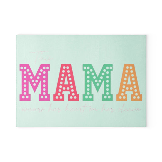 Personalized Mama Glass Cutting Board - Colorful Kitchen Decor for Moms